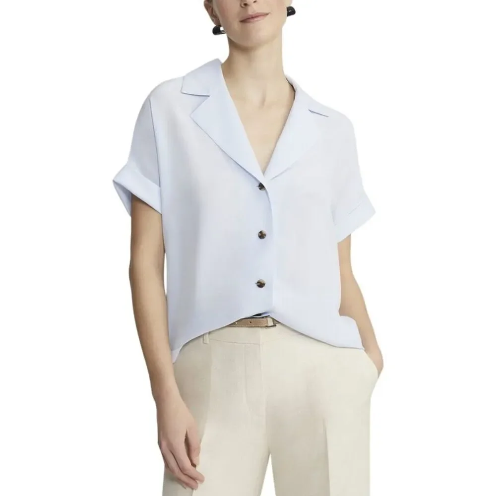 Lafayette 148 New York Womens  Cuffed Short Sleeve Collared Silk Blouse